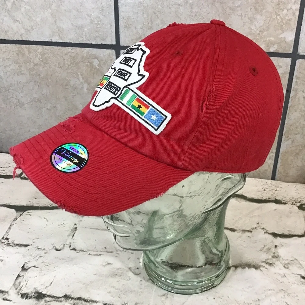 Kbethos Hat Never Forget Your Roots Red Adjustable Strapback Distressed Ball Cap